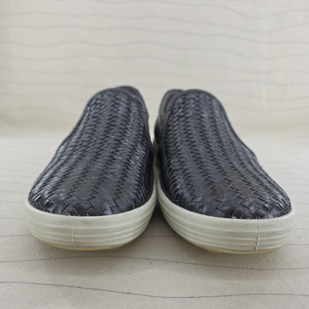 Ecco Womens Soft 7 Woven Leather Pewter Gray Slip On Loafers Shoes Size 40 EU - Picture 4 of 11